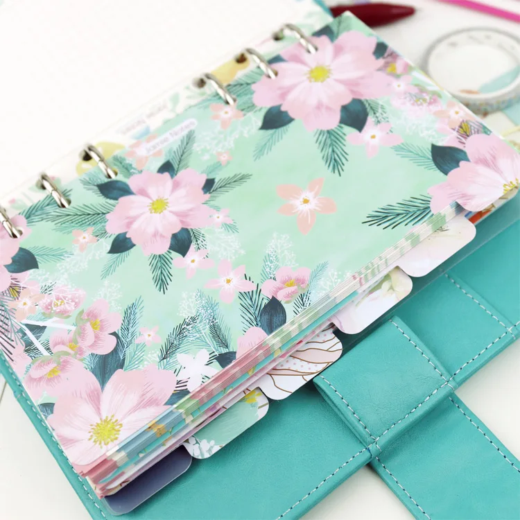 

6pcs/set A5/A6 6 Holes PP Beautiful flowers Notebook's Index Page Matte Spiral Book Category Page Office Planner Accessories