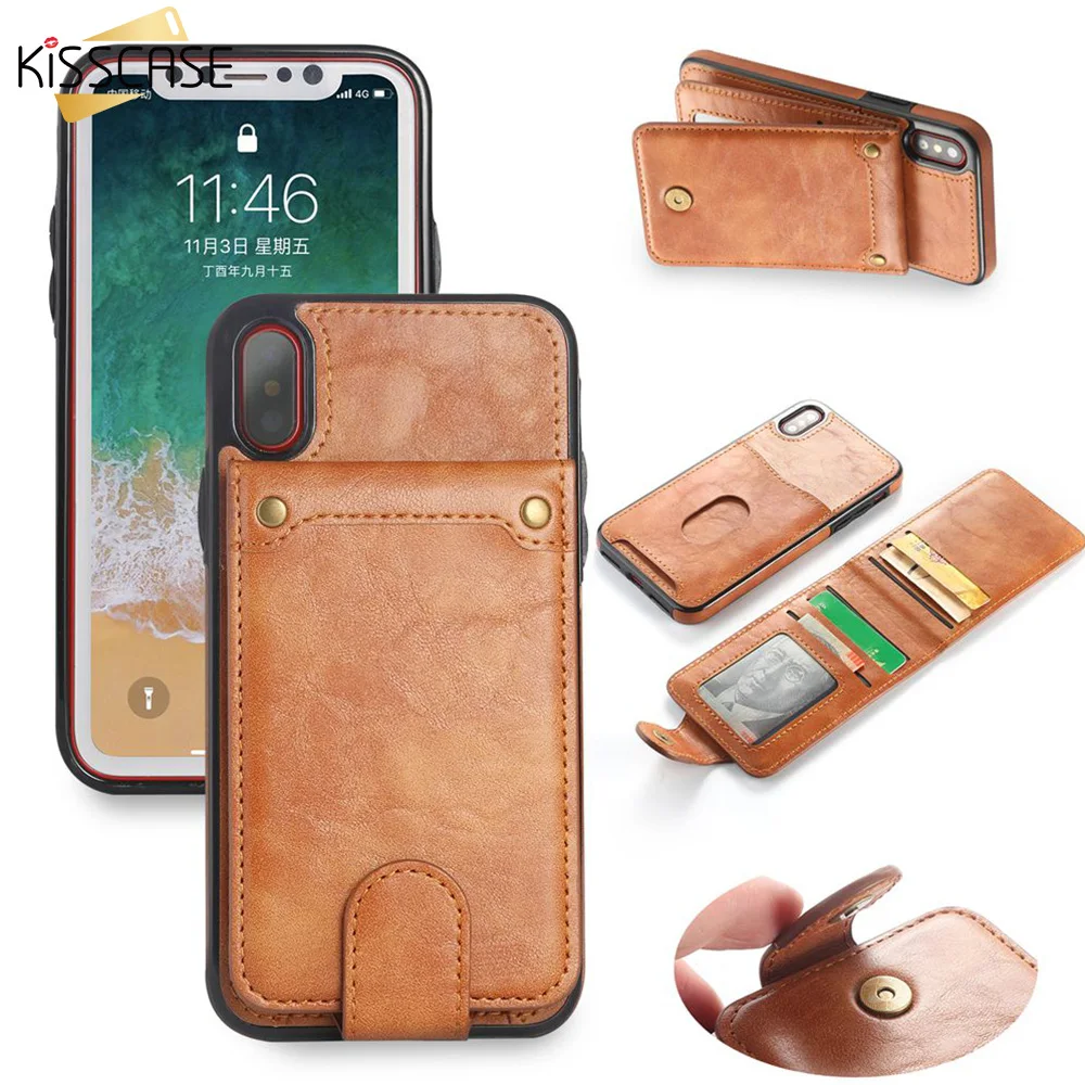 

KISSCASE Leather Case For iPhone X 8 7 6s 6 Plus Retro Wallet Card Slot Cover Case For iPhone XS X 8 Protective Phone Bag Shells