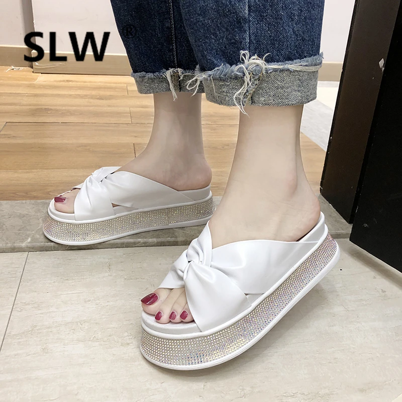 

Women's Slippers 2019 Cross-tied Ladies Flip Flops Shoes On A Wedge Slides Heeled Mules Platform New Flip-flops