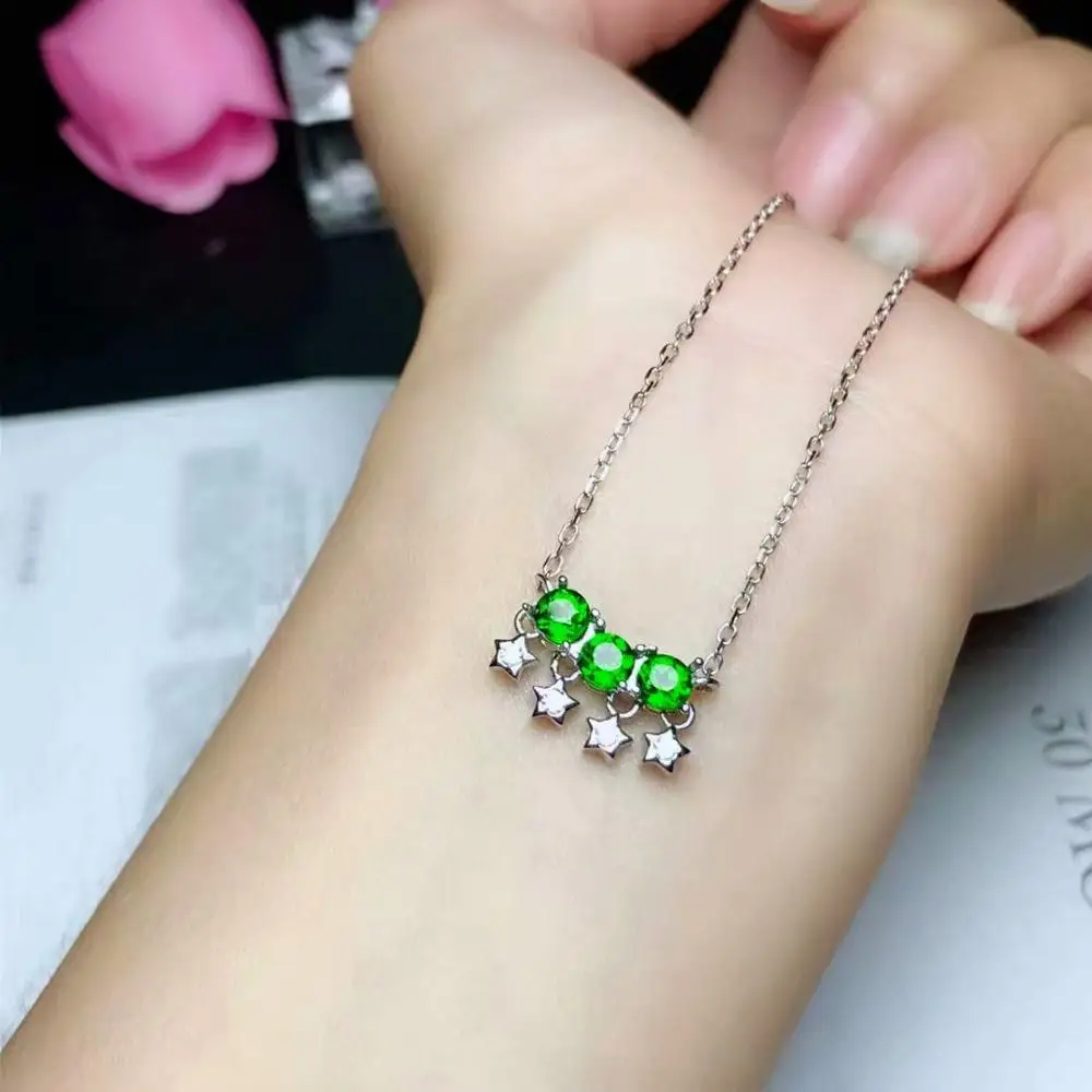 

New style Clear Green diopside Pendant for Women Necklace Real 925 Silver Jewelry Natural Gemstone Birthstone