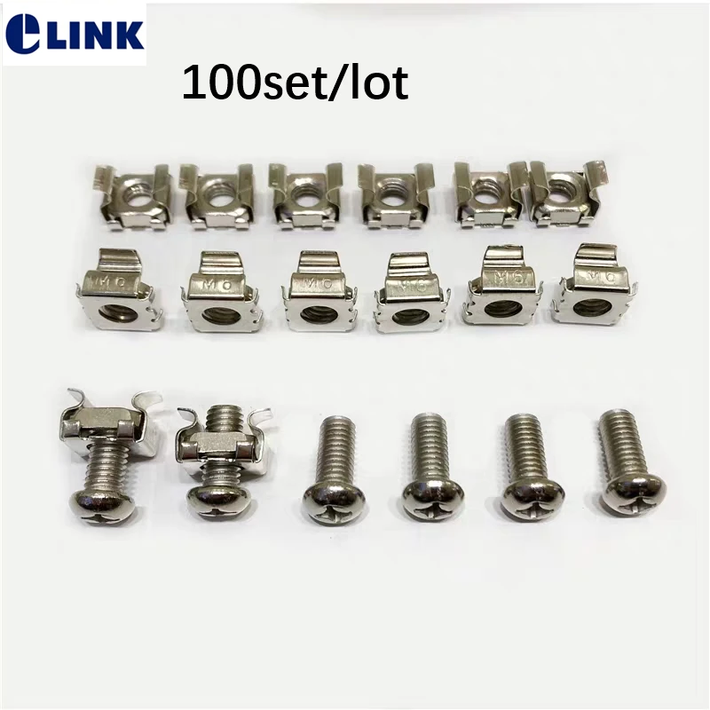 M6 screw&screw nut for ftth network cabinet standard rack screws high quality screw nuts M6 factroy ELINK 100set/lot