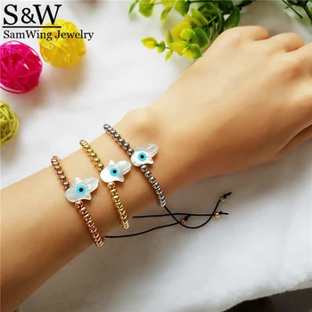 

10 pcs 100% genuine mother of pearl hamsa hand eye bracelet turkish hand mop charm bracelet