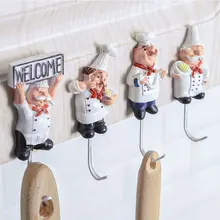 1 PCS Kitchen Cartoon Chef Style Resin Power Cord Storage Rack Wall Hanger Cloth Towel Hooks Sticky Seamless Paste Tight Holder