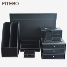 7 PITEBO preto pçs/set rackstationery business desk prateleira do armário de arquivo do escritório de couro de madeira caneta titular organizer tray