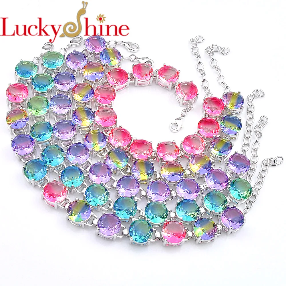 Luckyshine Fashion Colored Round Gradient Bi Colored Tourmaline Crystal