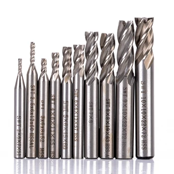 

10pcs HSS Aluminum 4 Flute End Mill CNC Tools Milling Drill Bits For Wood Plastic Aluminum Cutting Tools Milling Cutters 2-10mm