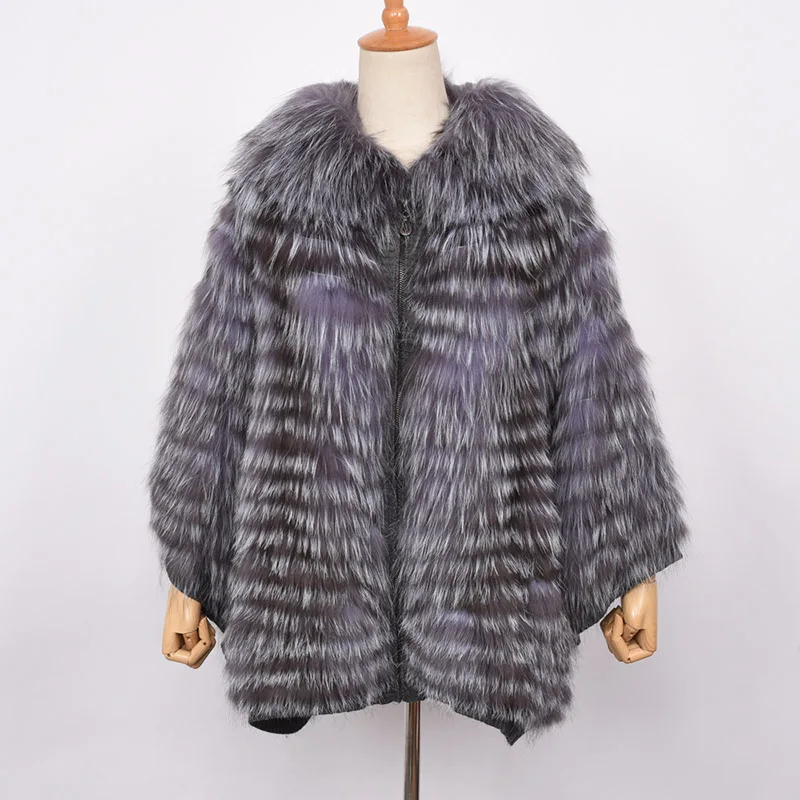 Новое поступление, модная Стильная накидка из натурального меха серебристой лисы на осень и зиму, Высококачественная куртка из натурального меха, пончо, S7383 - Цвет: Silver Fox