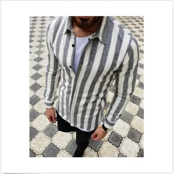 

Fashion New Luxury Men Casual Dress Slim Fit Long Sleeve Formal Striped Tops Mens Shirts Casual Slim Fit V-neck Men Clothes