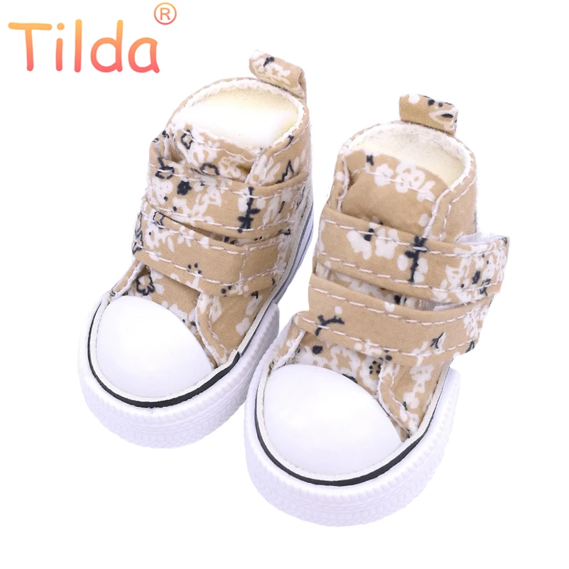 Canvas Sneakers For Minifee Paola Reina Dolls Floral Shoes for Corolle Doll 1/4 Footwear Sneakers Dolls Accessories Tilda 6cm doll shoes doll accessories