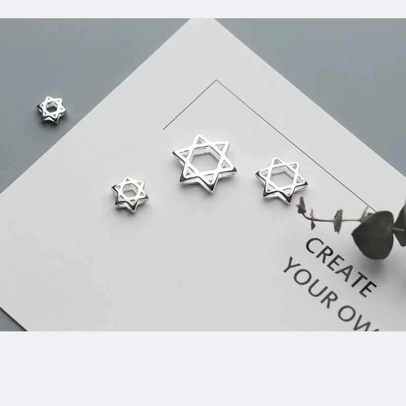 100% 925 Sterling Silver Craft Hollow Spacer Beads 7.5 9.5 12.5 13.5 15.5mm Fashion Star of David Charm Beads Diy Jewelry Making 2