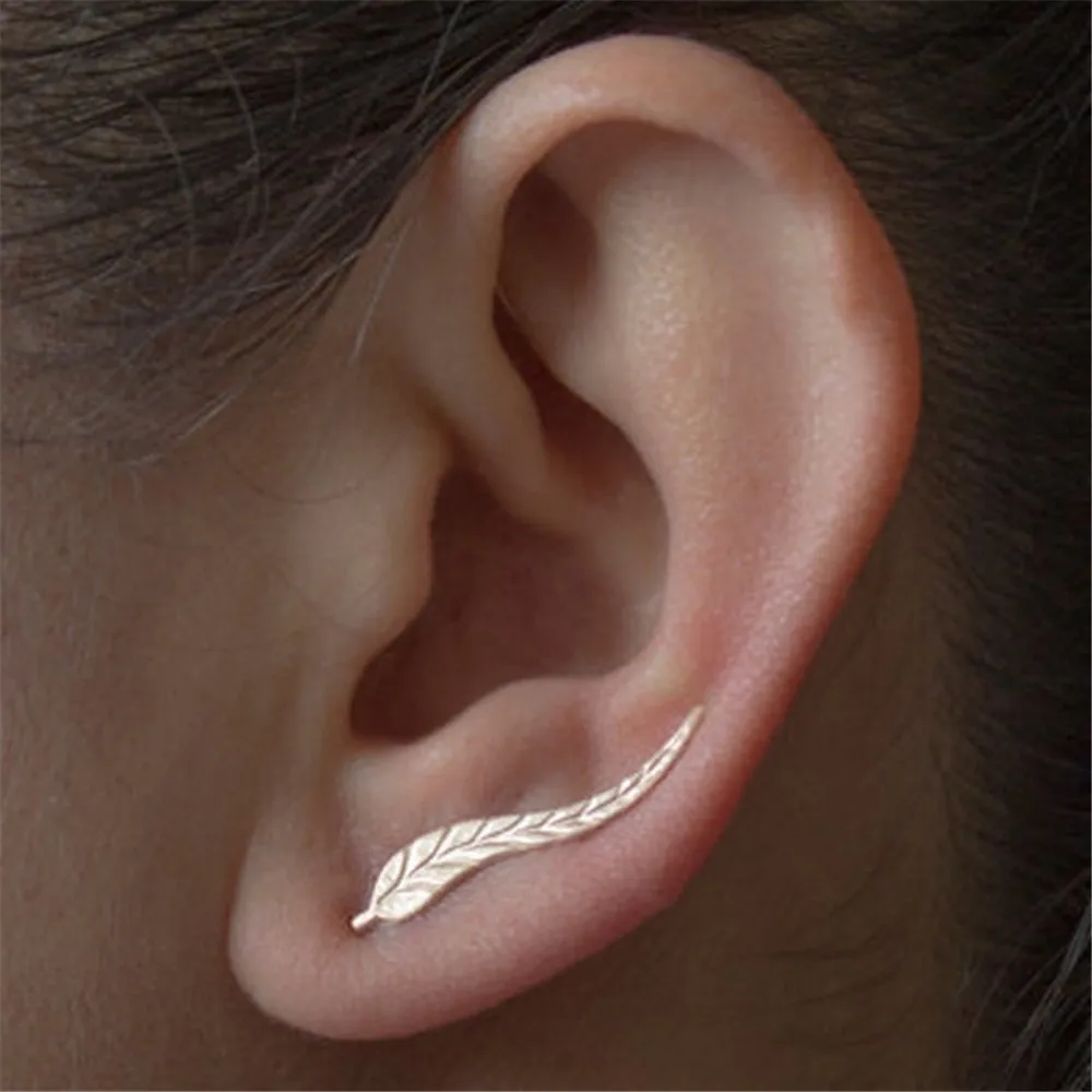 

New Fashion Jewelry Leaf Stud Earrings for Women 2019 Hot Sale 1 Pair Ear Cuff Gold Silver Earring Metal Earrings Gift Wholesale