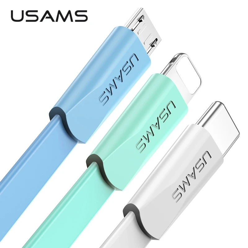 USB Cable for iphone cable,USAMS Micro usb cable type c Data Sync Flat 2A Fast Charging mobile phone cables usb Microusb usb-c