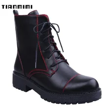 

TIANMIMI Fashion Black Platform Ankle Boots For Women 2018 Winter Booties Martens Flat Shoes Lace Up Combat Motorcycle Boots