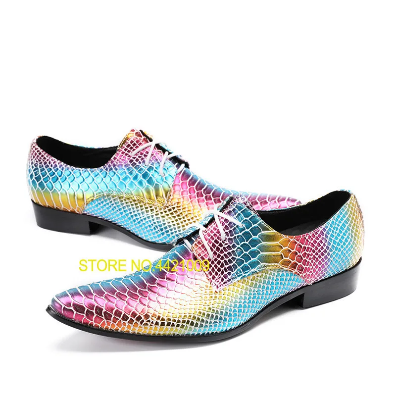

2018 Fall Shiny Leather Man Shoes Genuine Leather Mixed Colors Men's Flats Shoes Casual Low Top Lace Up Snake Print Oxfords