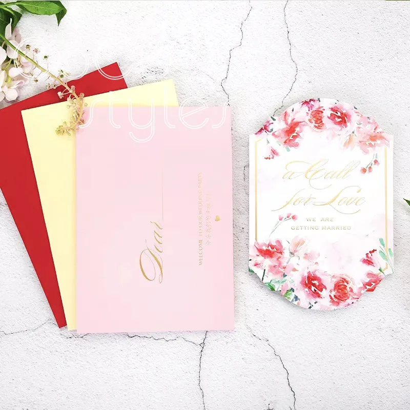  Cocostyles custom beautiful die cut floral design invitation card with gold foiling edge for lawn w - 32888841714