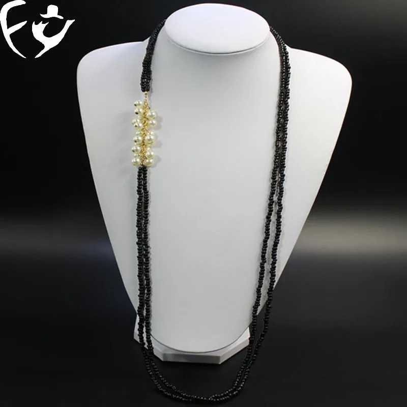 Новое черное ожерелье с бусинами мульти длинное ожерелье цепочка для свитера - Окраска металла: xl03