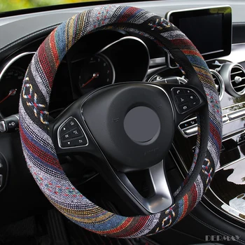 

National Style Steering Wheel Cover Flax M Size Fit Outer Diam Of Wheel 37-38cm For VW Polo Golf Kia Chevrolet 95% Cars