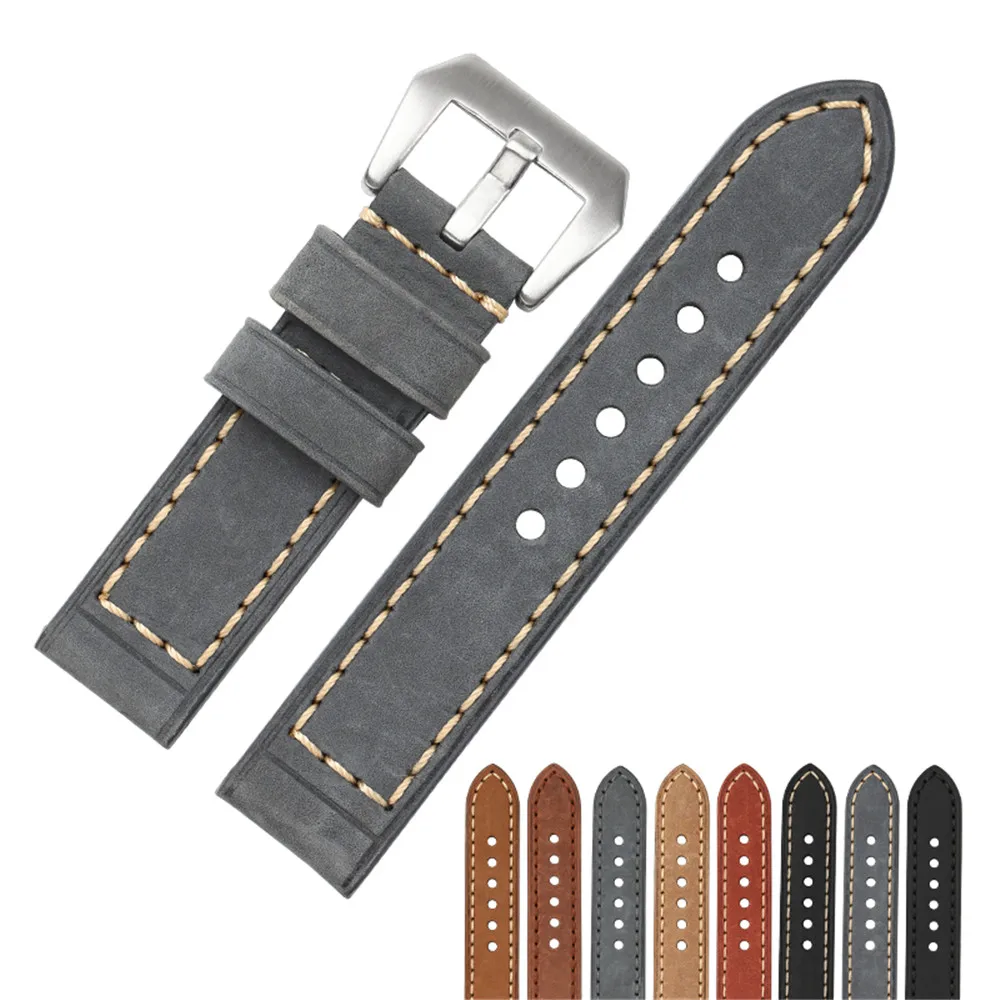 

ShiHui Male Genuine leather watch with accessories PAM111 crazy horse Cowhide Thick Lengthen 22 24 26mm black