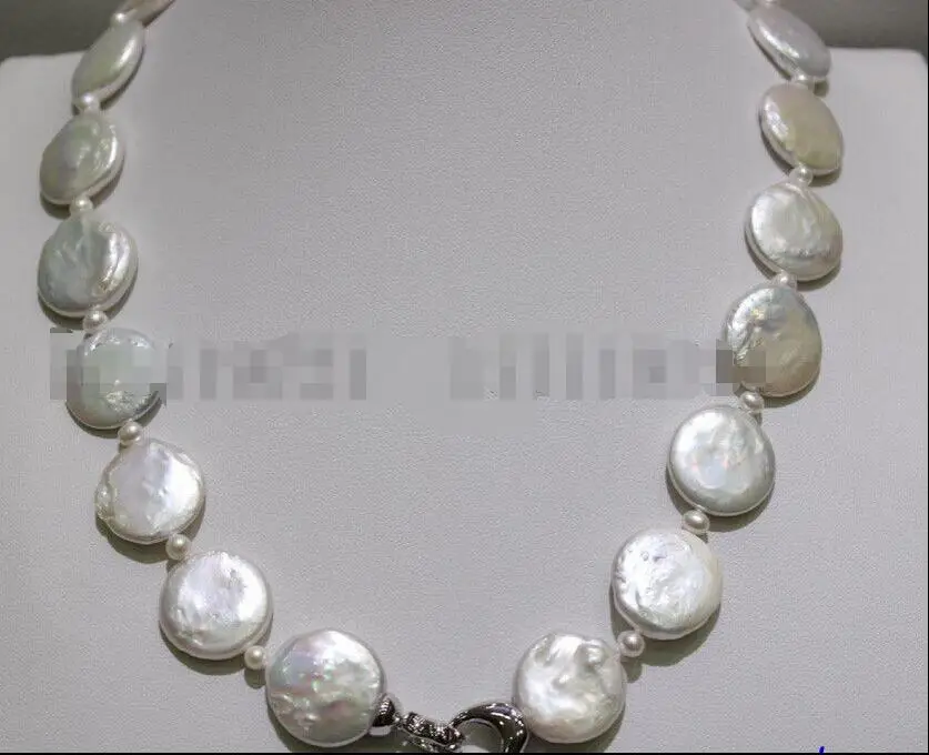 

FREE SHIPPING HOT sell new Style >>>> White Round Pearl & 13-14mm white freshwater coin pearl necklace 17