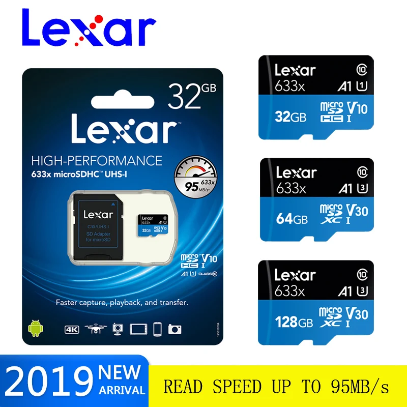 

Lexar Memory Card Micro SD 633X 512GB 256gb 128gb 64gb 32gb SDHC SDXC Grade Class10 C10 UHS-1 TF/sd Cards Trans Flash 4K microsd