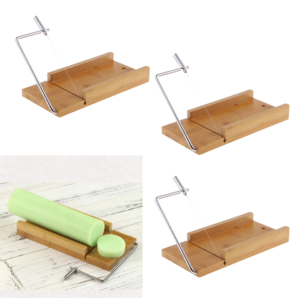 3Pcs Wood Stainless Steel Soap Cutter Soap Making Cutting Tool with Wire Slicer Also for Cake Candle Food Chocolate Loaf Cutting