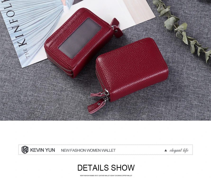 Fashion Brand Genuine Leather Women Card Holder Double Zipper Large Capacity Female ID Credit Card Case Bag Wallet