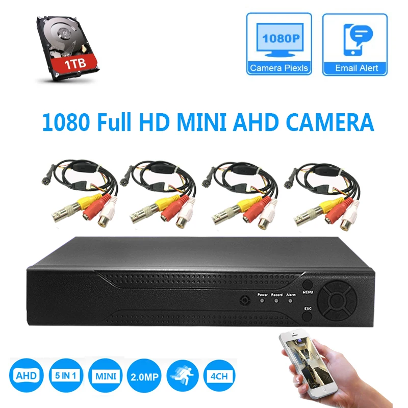 

1080N HDMI DVR 2400TVL 1080P HD Mini Home Security Camera System 4CH CCTV Video Surveillance DVR Kit AHD Camera Set
