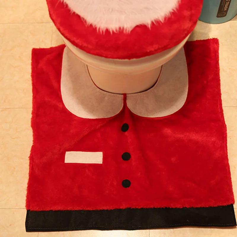 

1*Toilet Seat Cover+1*Foot Pad+1*Water Tank Cover Christmas Decoration Santa Claus Rug Bathroom Set Velvet