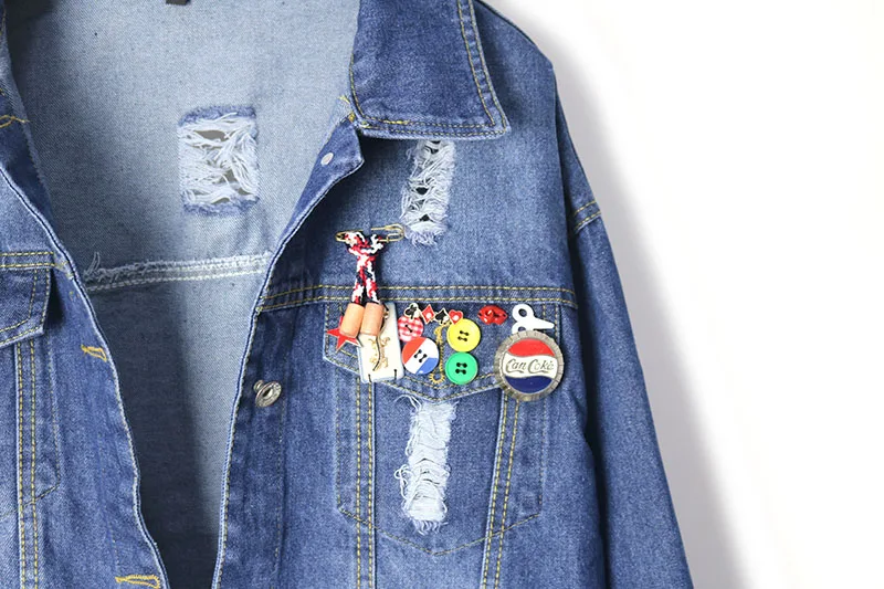 Holes Denim Jacket Female 2017 Autumn New Women Coats Trend Patch Chaquetas Mujer Loose Dames Jassen Casacos All-Match Abrigos