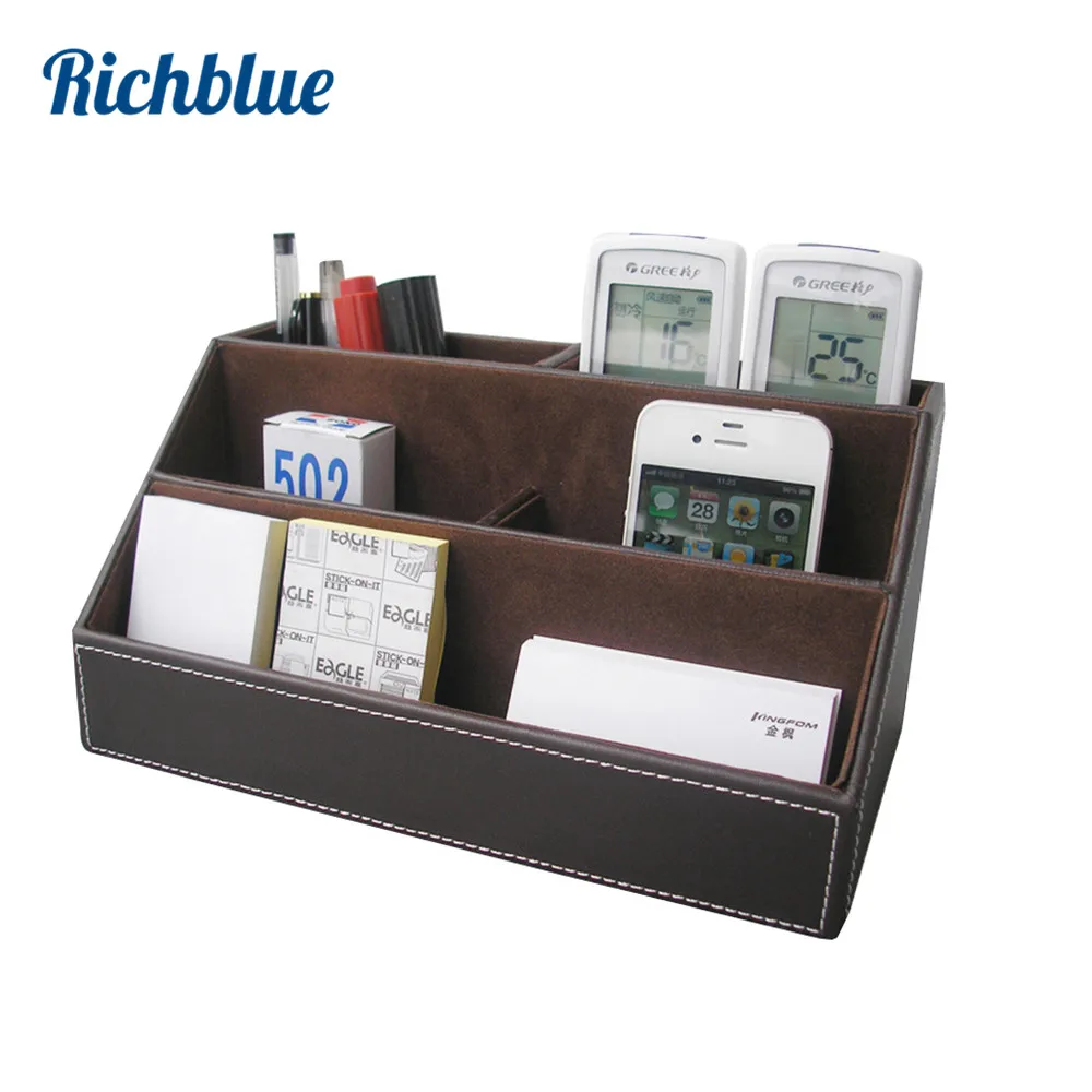Buy PU Leather Desktop Organizer Stationery Storage Box Pen Pencils Holder