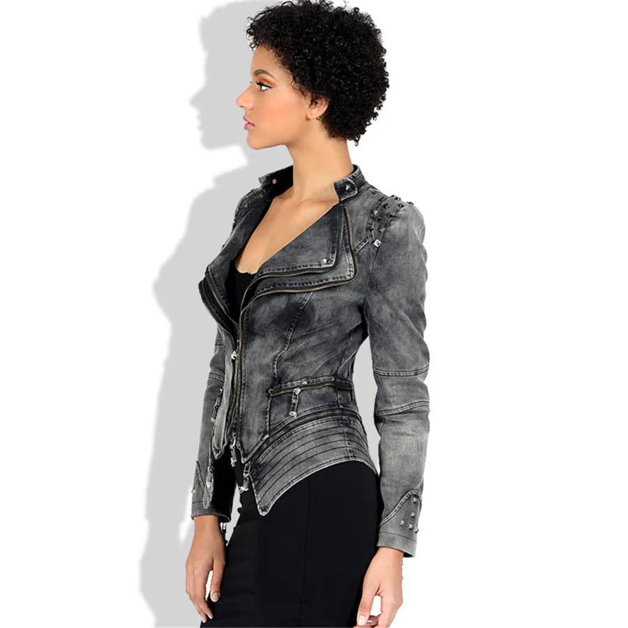 Green blanc Jean Survêtement Vintage Moto Manteau Taille 6xl ardoisé army Bleu Casaco En Punk Style Zipper Veste Feminina Jaqueta Plus Femmes Rivet Slim La mn0wvN8O