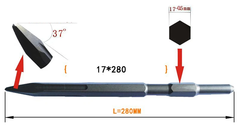 2 шт./компл. HEX 17 мм 1 шт. sharp насадки для душа и 1 шт. с плоской головкой 17*280 электрическое ударное долото для бетона/кирпич/стены/плитка долбежные