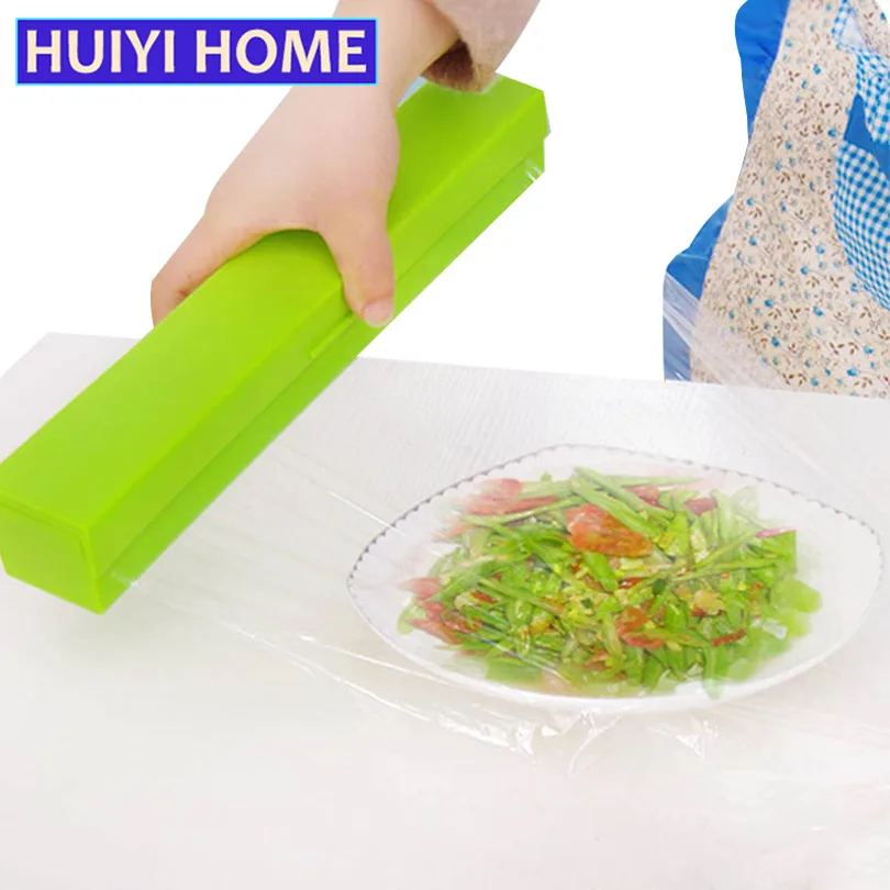 Huiyi Home Plastic Wrap Storage Box Candy Color Cling Film Cutter