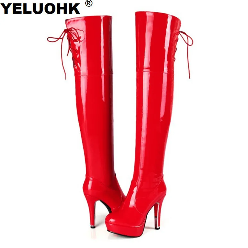 

Plus Size Patent Leather Over The Knee Boots Sexy Platform High Boots Female Winter High Heels Fashion Women High Boots Shoes