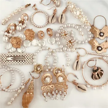 

JUJIA Unique Irregular Shell Earrings For Women Statement za Geometric Pearl Drop Earrings Fashion Jewelry Party Gift
