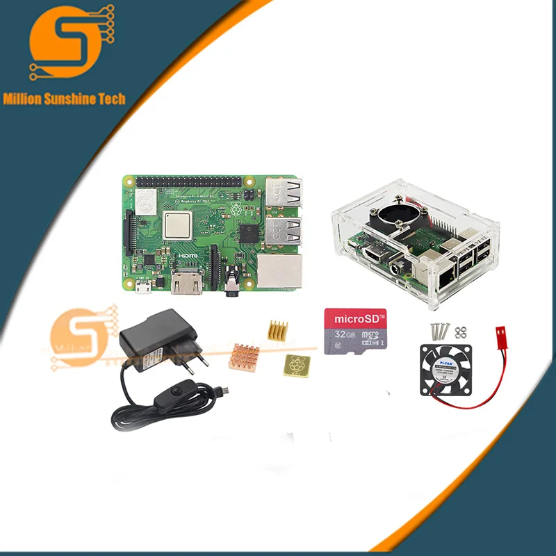 

newest Raspberry pi 3B+32GB+ Heat sink+5V 2.5A power +case+fan for Raspberry pi 3B free shipping