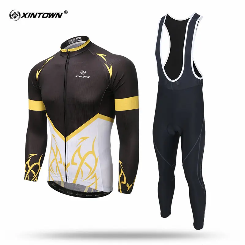 XINTOWN Summer Gold Long Sleeve Cycling Jersey Set MTB Bike Clothing