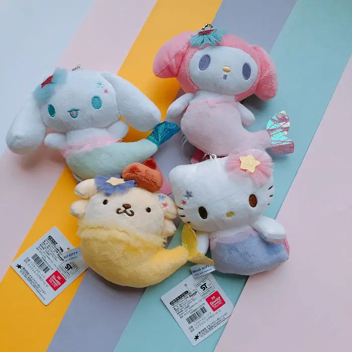 

1pc my melody hello kitty cinnamoroll pudding dog cosplay mermail arial plush pendant keychain for girls gifts