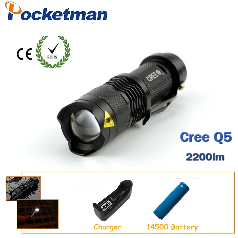 

2200 Lumens Mini Torche Flashlight Led Linterna Potente Q5 LED Gladiator Flashlight 3 Modes Zoomable LED Torch Penlight