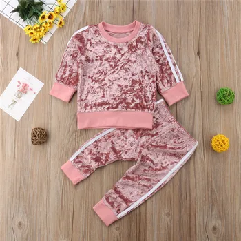 

New Autumn Winter Children's Set Girls Coat Tops Pants 2pcs Velvet Tracksuit Casual Fashion Baby Girl Clothing Set