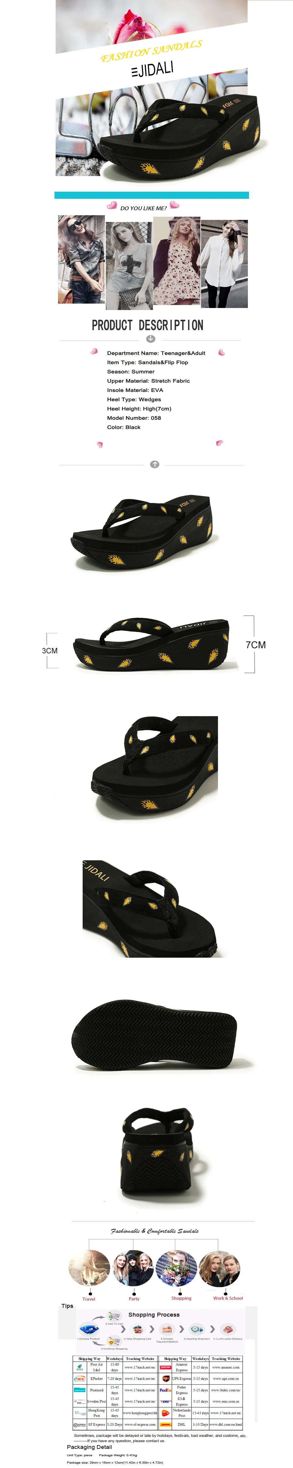 JIDALI/Модная Летняя Дамская обувь на платформе женские вьетнамки на высоком каблуке 7 см из ЭВА; спортивные сандалии на танкетке Размеры 35-39