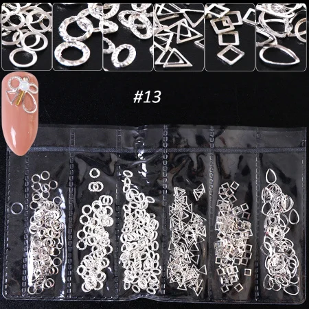 1 сумка металлические заклепки для ногтей смешанные формы 3D Рамка для украшения ногтей полые золотые серебряные круглые квадратные треугольные острие океана TR688 - Цвет: 13