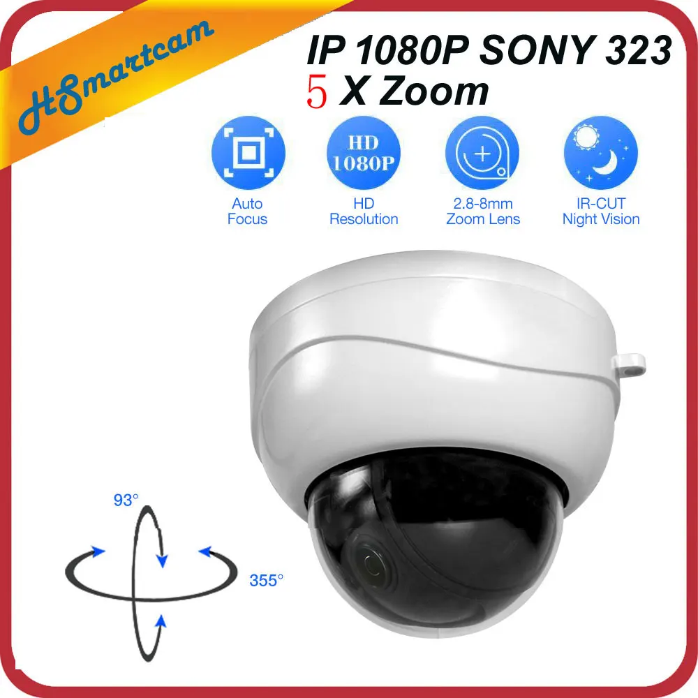 

Mini PTZ IP Camera 5X Zoom Full HD SONY IMX323 2.0MP IR Indoor Dome Surveillance P2P 1080P Onvif Camera For HD NVR CCTV System