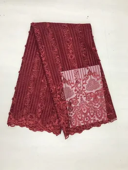 

African Beaded Lace Fabric 2019 High Quality Lace Material Wine French Lace Fabric Nigerian Tulle Mesh Lace Fabrics