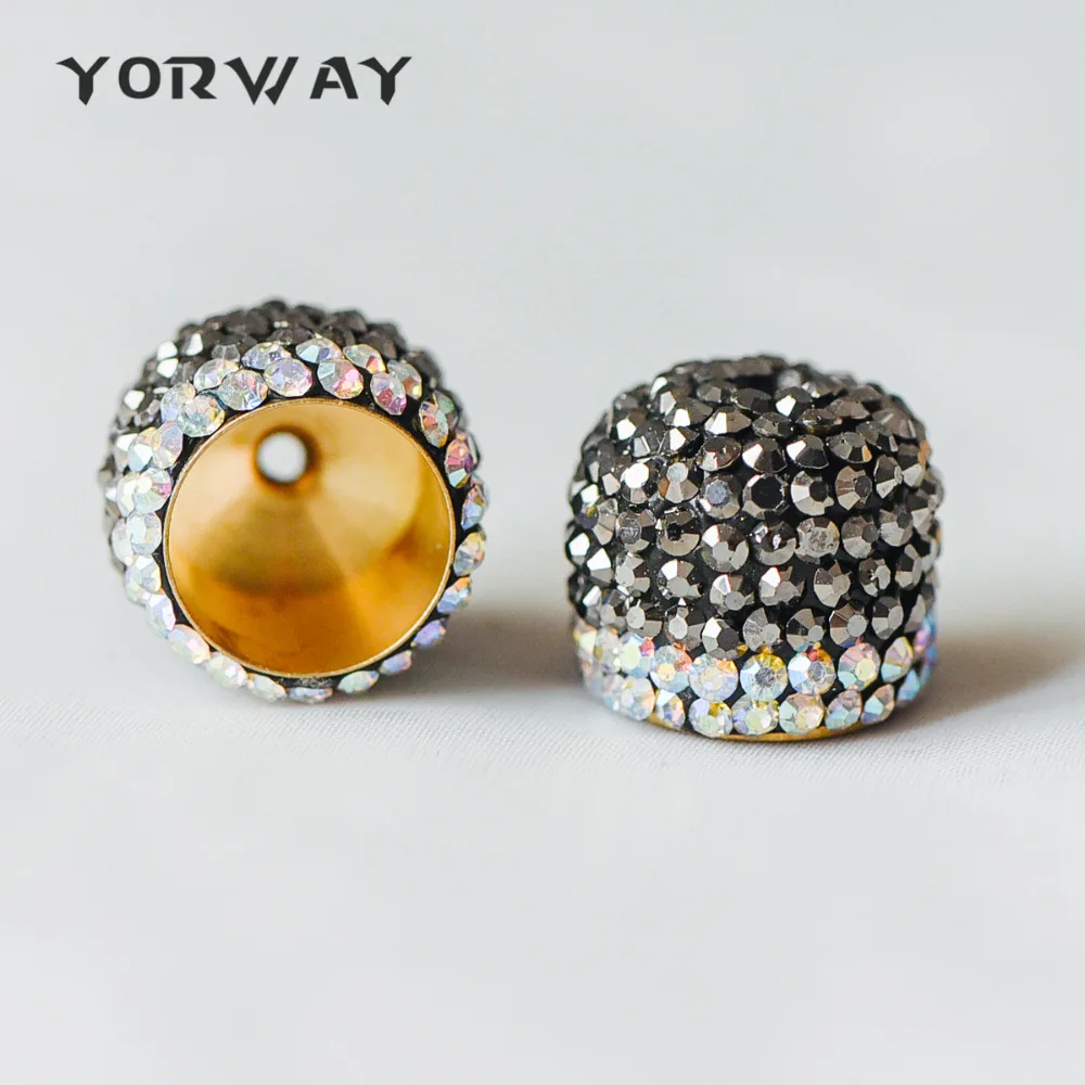 

10pcs/lot Rhinestone Pave Bead Caps, Out 17mm Inner 12.5mm, AB Crystal Micro Paved Tassel Caps, Hematite Cone End Beads (RB-055)