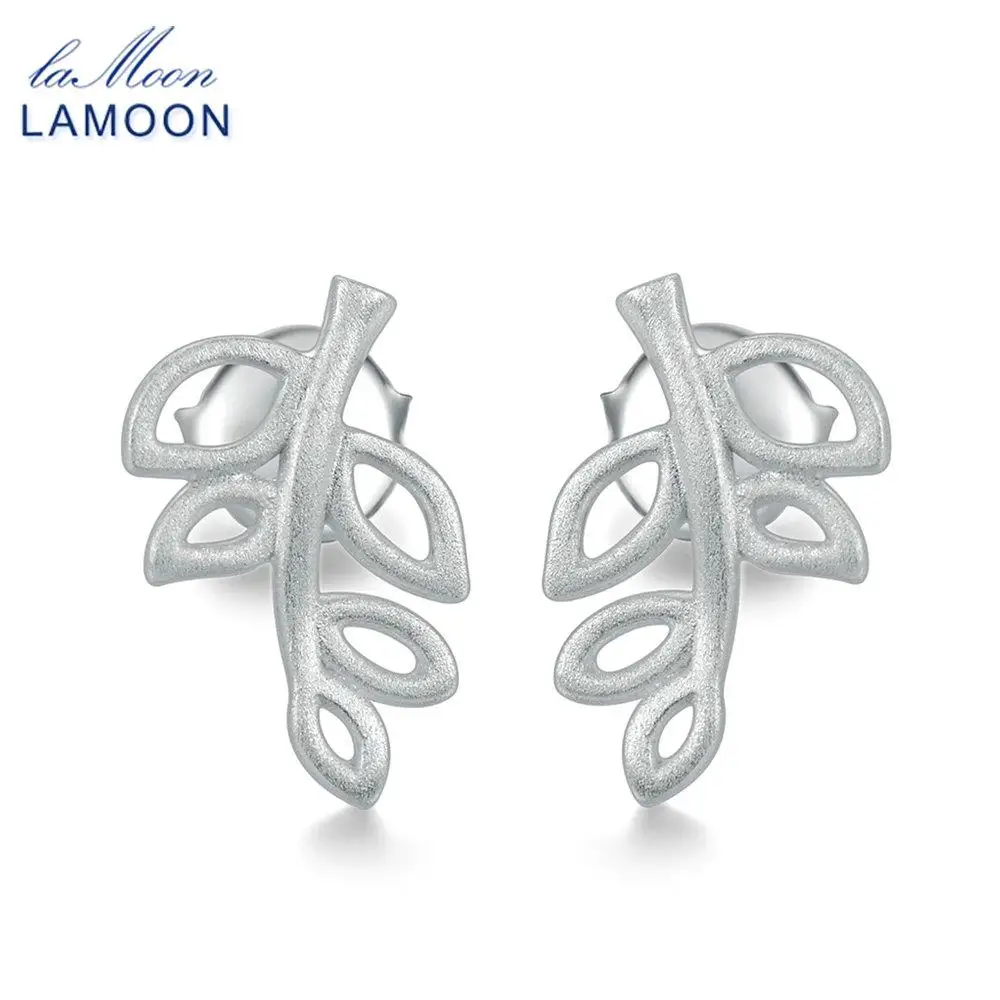LAMOON 2017 New Special Wiredrawing Leaves Branches 925-Sterling-Silver Earrings S925 Fine Jewelry For Women Wedding LMEY213