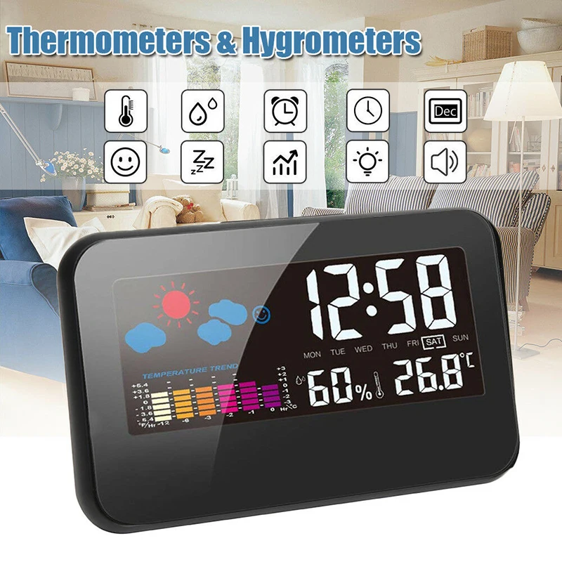 

Digital LCD Thermometer Hygrometer Clock Indoor Temperature Monitor Humidity Meter Detector with Battery
