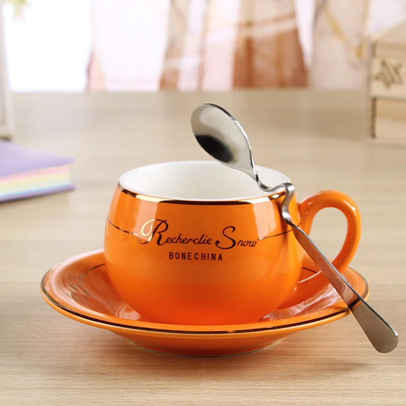 

Fashion cute boutique coffee cup Western - style bone china ceramic with spoon 1 sets 160ML