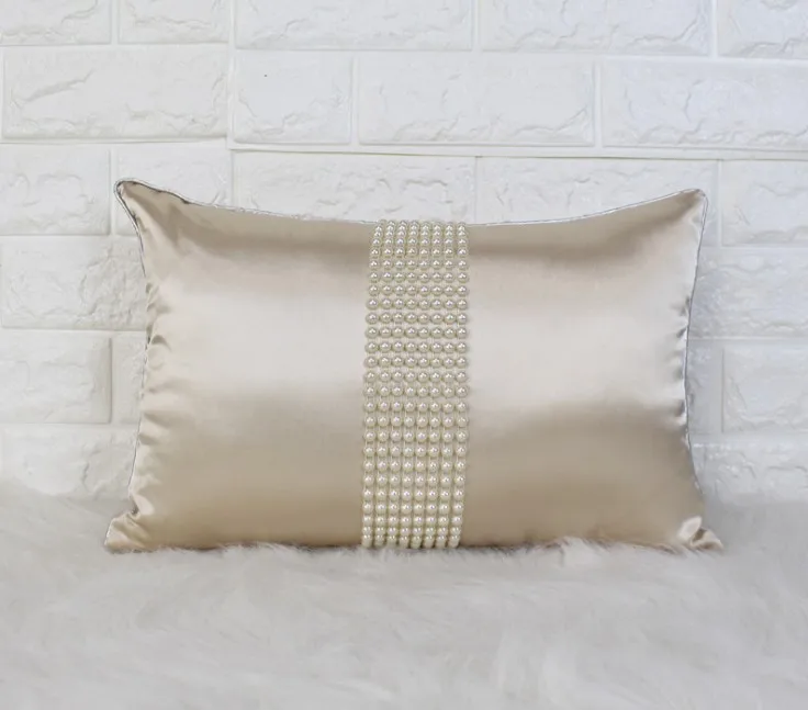 

Drop Ship Luxury Imitated Silk Pillow Cover Pearl Home Decor Cushion Cover Decorative pillowcase pillowsham Lumber Pillow