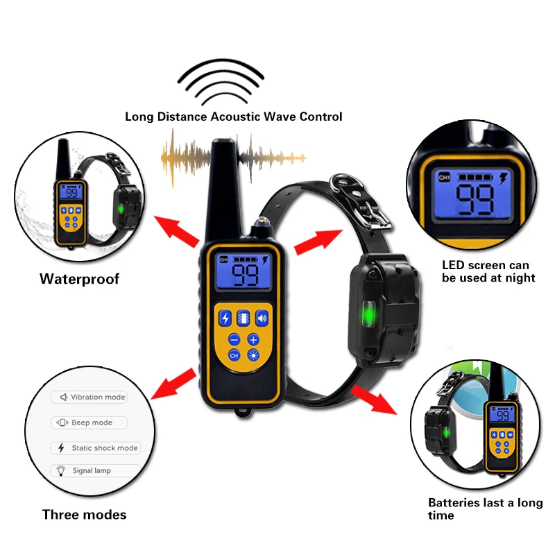 800 м дистанционный ошейник для дрессировки собак Электронный ударный ошейник с ЖК-дисплеем водонепроницаемый перезаряжаемый ошейник для дрессировки собак
